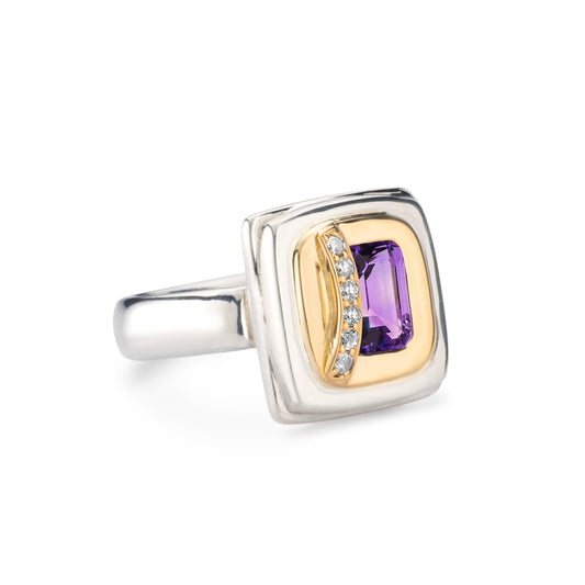 Amethyst Curve Ring - Sterling Silver & 18kt Gold