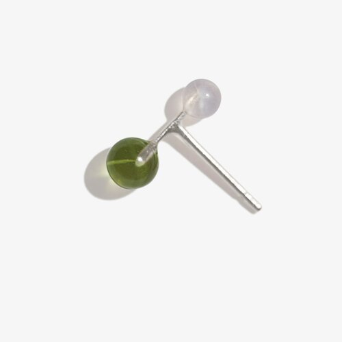 Rose Quartz & Peridot Barbell Stud Earring - Sterling Silver - Skomer Studio