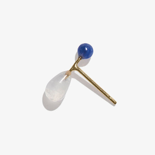 Sodalite & Moonstone Barbell Stud Earring - 9K Gold - Skomer Studio