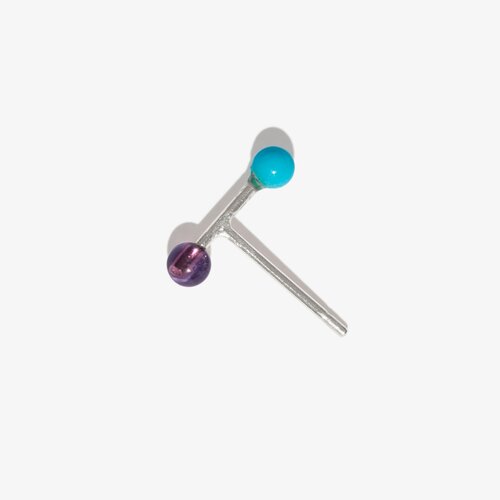 Turquoise & Amethyst Barbell Stud Earring - Sterling Silver - Skomer Studio