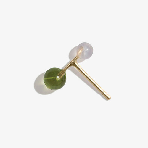 Rose Quartz and Peridot 9K Gold Barbell Stud Earring - Skomer Studio