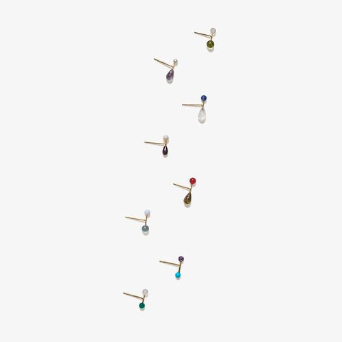 Turquoise & Amethyst Barbell Stud Earring - 9K Gold - Skomer Studio