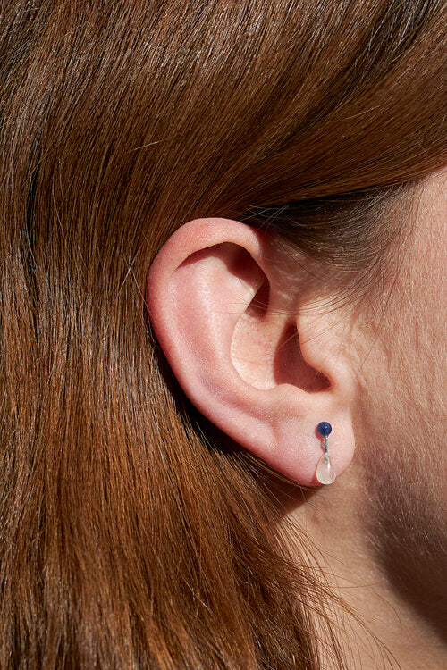 Sodalite & Moonstone Barbell Stud Earring - Sterling Silver - Skomer Studio
