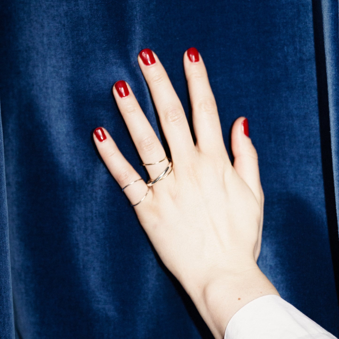 Orbit Ring worn by model - 9ct gold - sterling silver - Skomer Studio jewellery collection