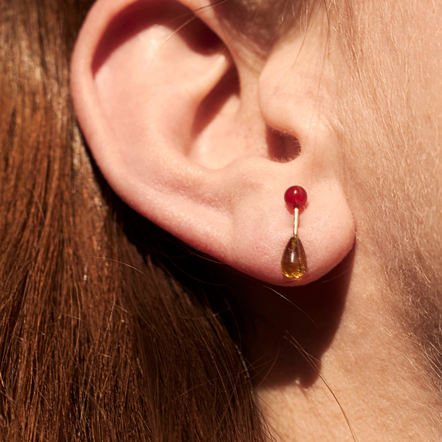 Carnelian & Tourmaline Barbell Earring