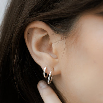 Faceted Hoop Earrings - Sterling Silver