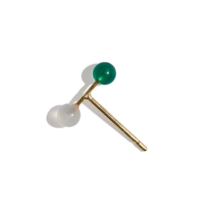 Green Agate & Moonstone Barbell Earring - 9kt Gold