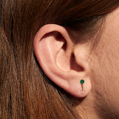 Green Agate & Moonstone Barbell Earring - 9kt Gold