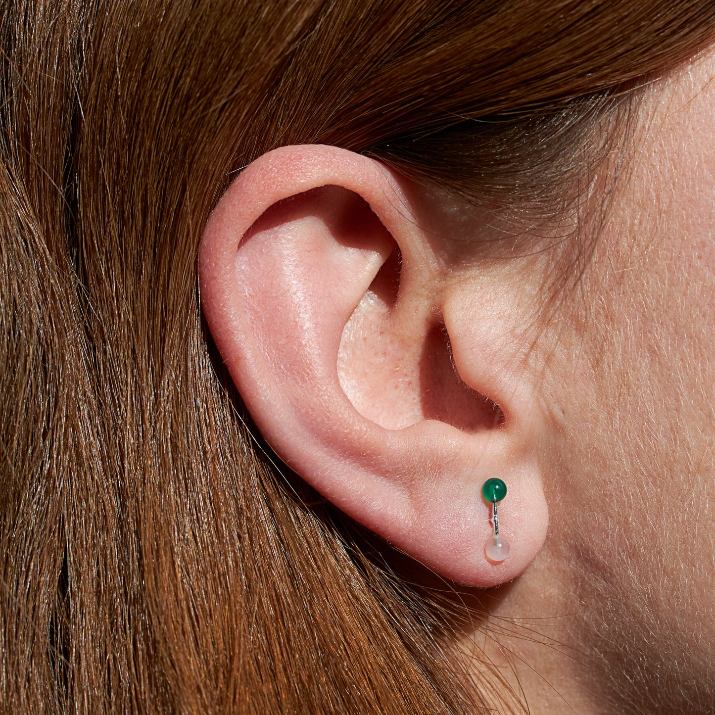 Green Agate & Moonstone Barbell Earring - Sterling Silver