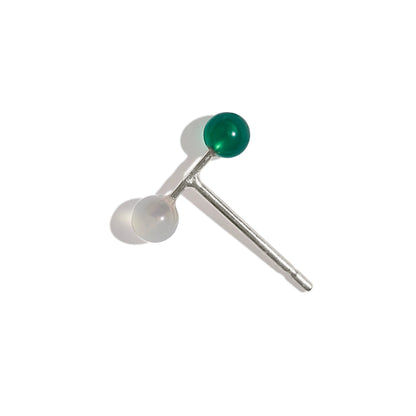 Green Agate & Moonstone Barbell Earring - Sterling Silver