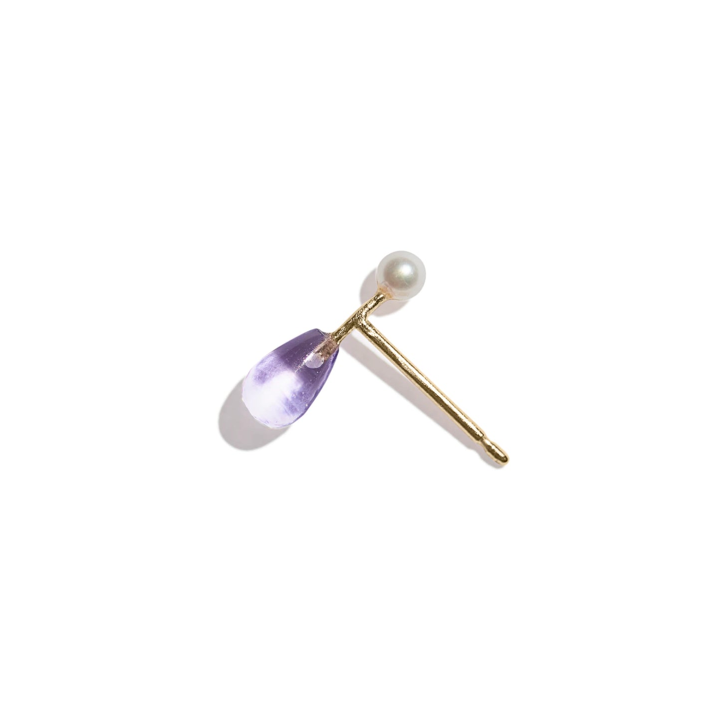 Pearl & Amethyst Barbell Earring - 9kt Gold