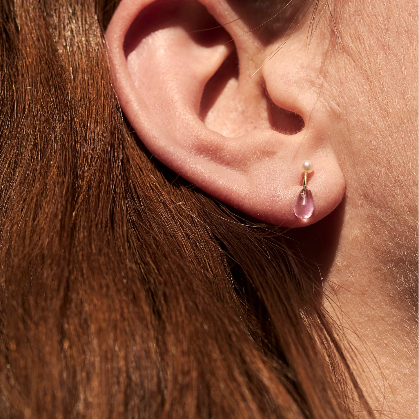 Pearl & Amethyst Barbell Earring - 9kt Gold