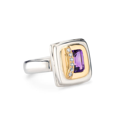 Amethyst Curve Ring - Sterling Silver & 18kt Gold