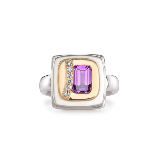 Amethyst Curve Ring - Sterling Silver & 18kt Gold