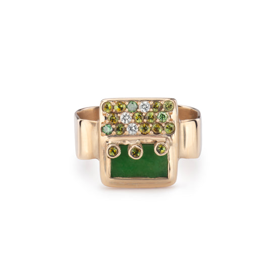 Jade Stepping Stone Ring - 9kt Gold