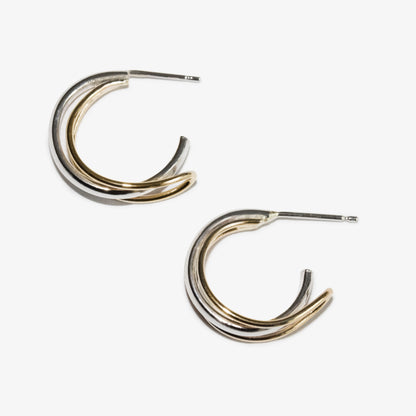Orbit 9kt gold and sterling silver hoop earrings by Skomer Studio