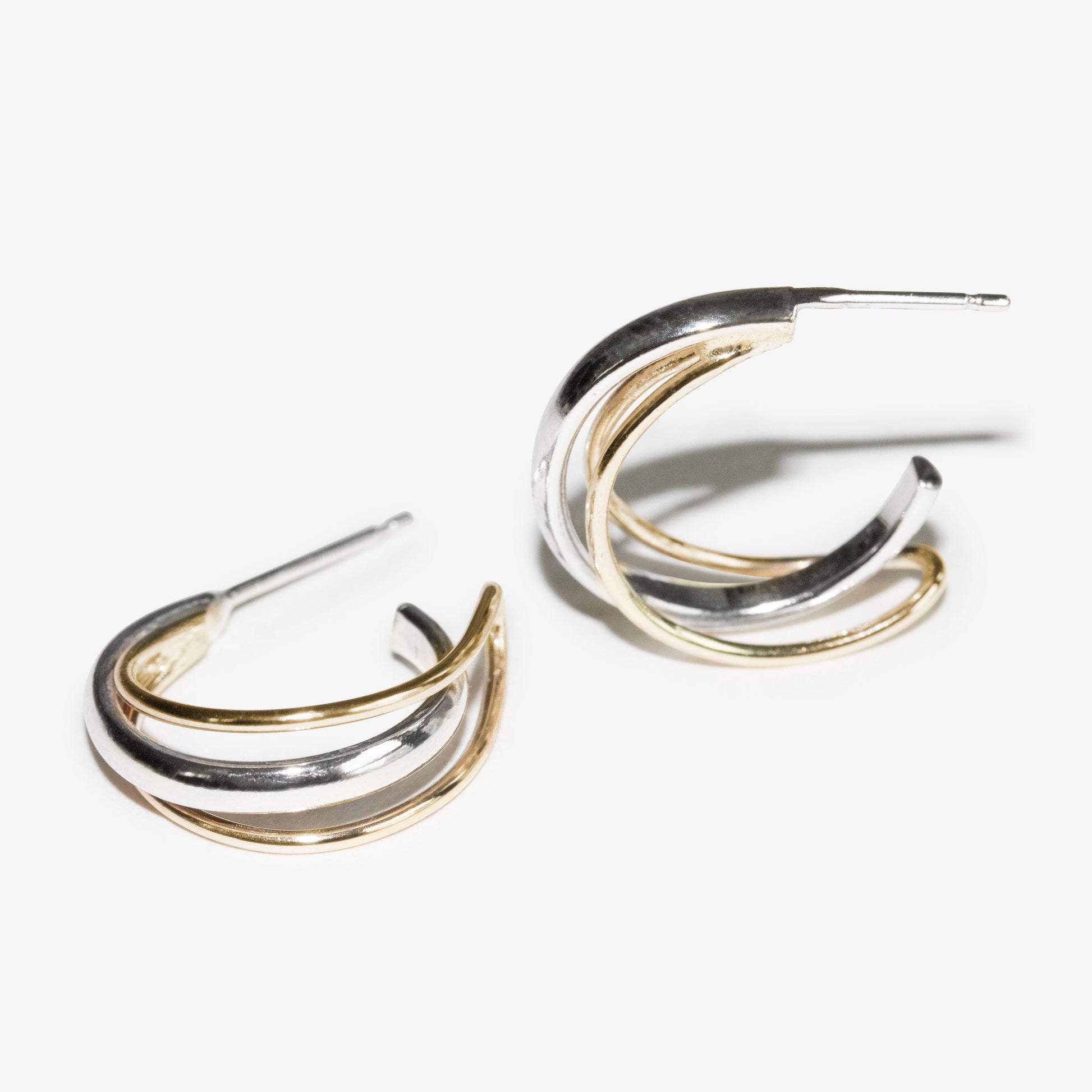 Orbit 9kt gold and sterling silver hoop earrings by Skomer Studio