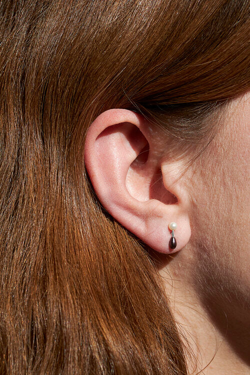 Pearl Barbell Stud Earring - Sterling Silver - Skomer Studio