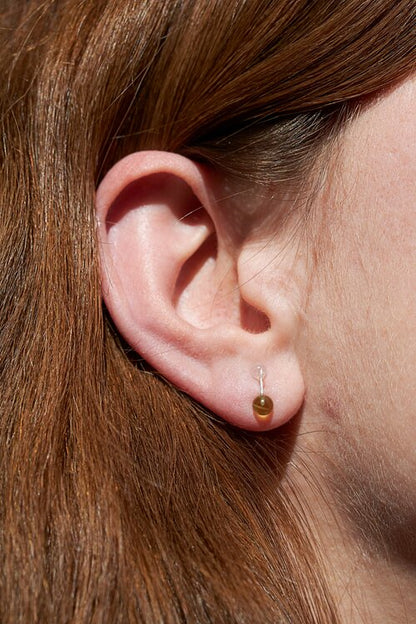 Rose Quartz & Peridot Barbell Stud Earring - Sterling Silver - Skomer Studio