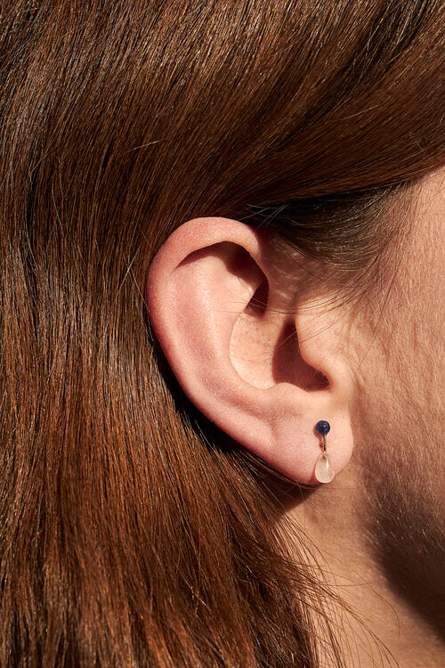 Sodalite & Moonstone Barbell Stud Earring - 9K Gold - Skomer Studio