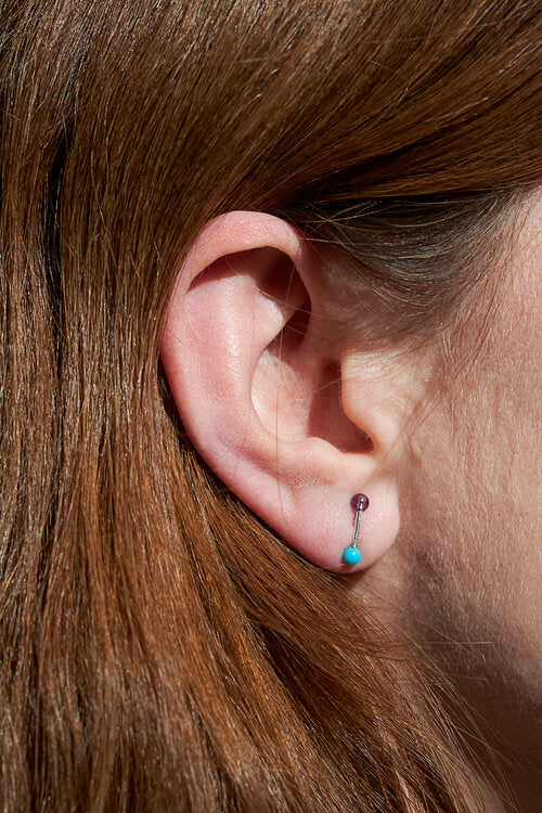 Turquoise & Amethyst Barbell Stud Earring - Sterling Silver - Skomer Studio
