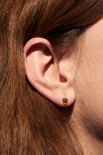 Rose Quartz and Peridot 9K Gold Barbell Stud Earring - Skomer Studio